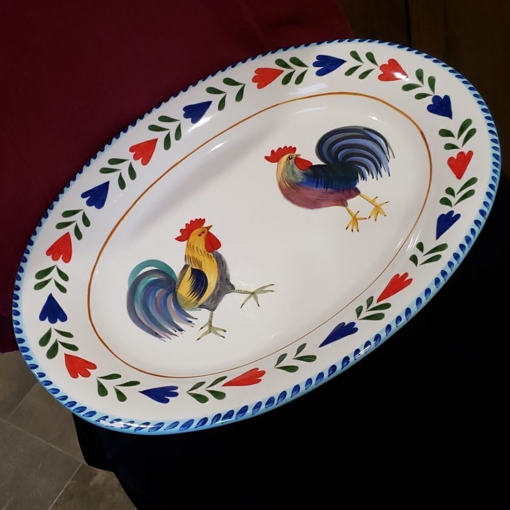 Hand Painted "King Rooster" Oval Serving Platter